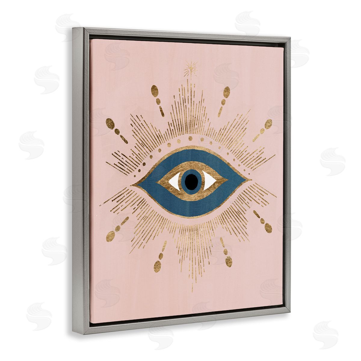 Evil Eye Glam Boho Pattern Grey Floating Frame Canvas Wall Art, Home Decor by Grace Popp