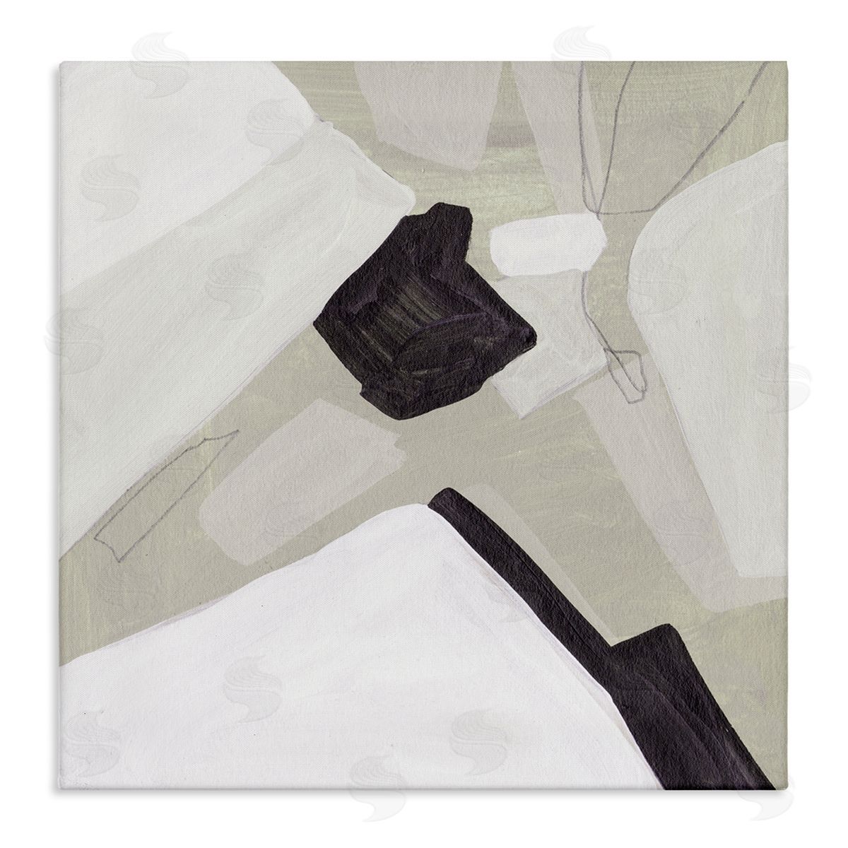 Melissa Wang Abstract Shape Arrangement Neutral Tan Black Modern Painting Stretched Canvas Wall Art Print