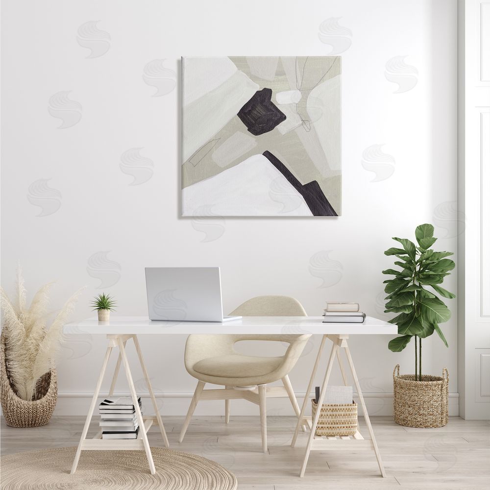 Melissa Wang Abstract Shape Arrangement Neutral Tan Black Modern Painting Canvas Wall Art in Room