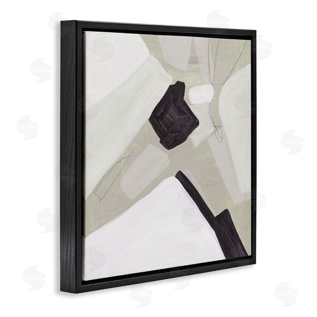 Melissa Wang Abstract Shape Arrangement Neutral Tan Black Modern Painting Black Floating Frame Canvas Wall Art Print