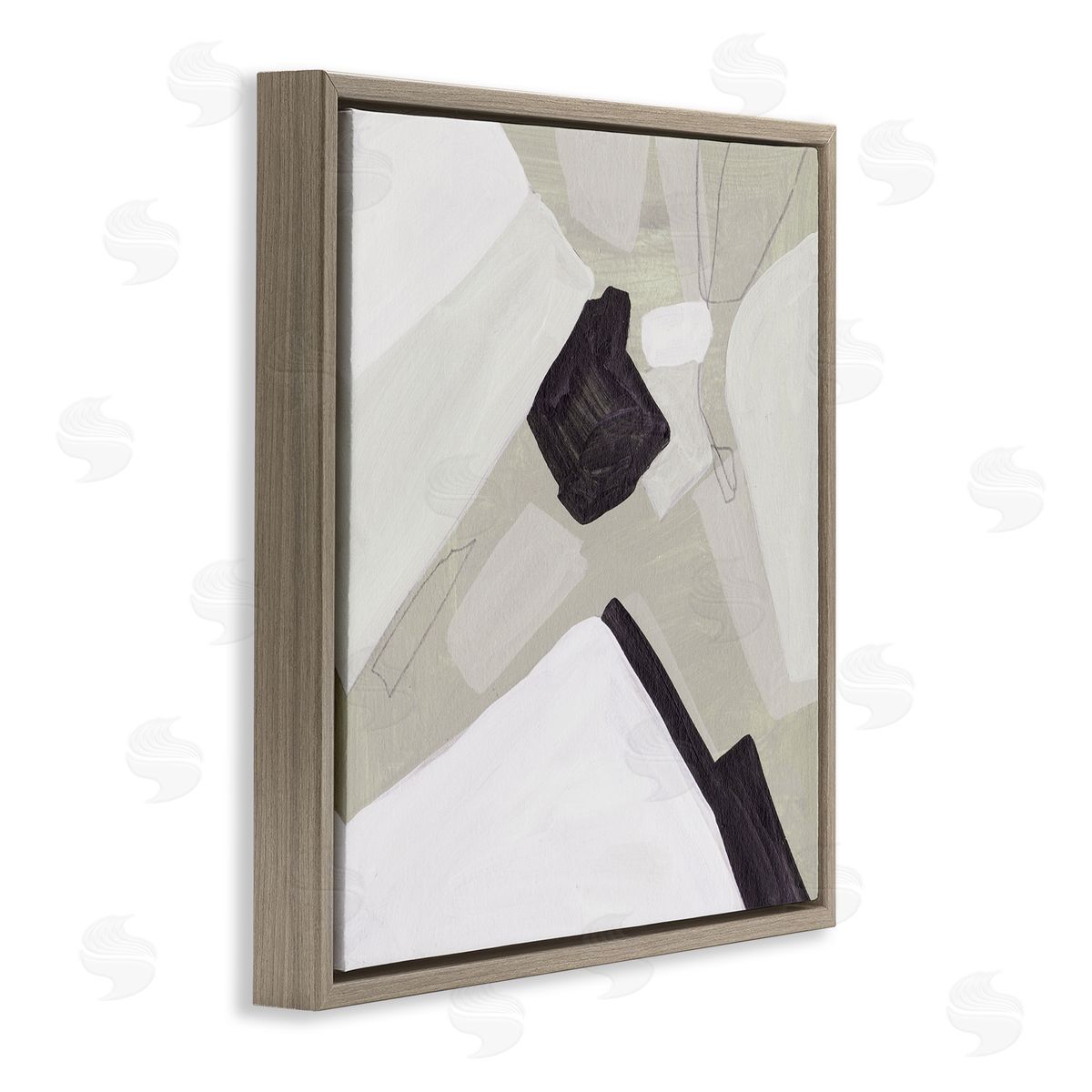 Melissa Wang Abstract Shape Arrangement Neutral Tan Black Modern Painting Brown Floating Frame Canvas Wall Art Print