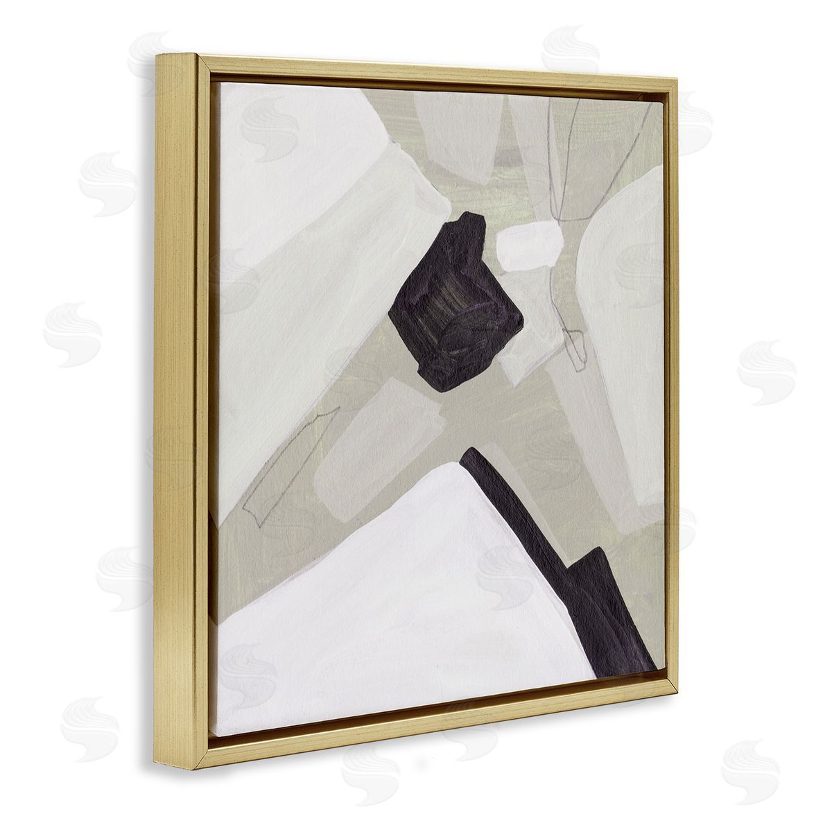 Melissa Wang Abstract Shape Arrangement Neutral Tan Black Modern Painting Gold Floating Frame Canvas Wall Art Print