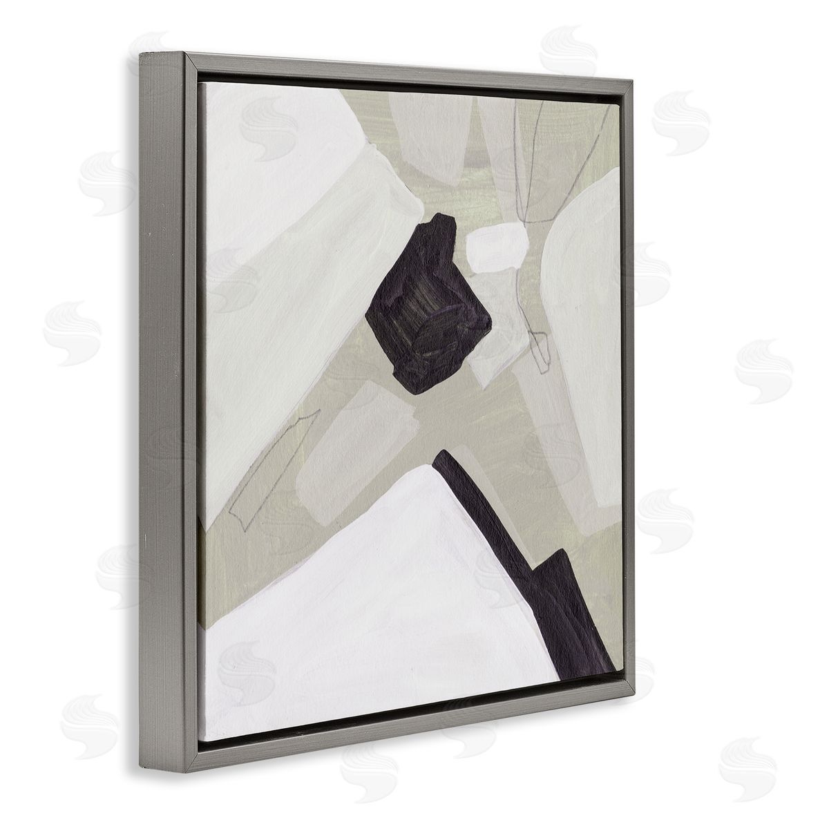 Melissa Wang Abstract Shape Arrangement Neutral Tan Black Modern Painting Gray Floating Frame Canvas Wall Art Print