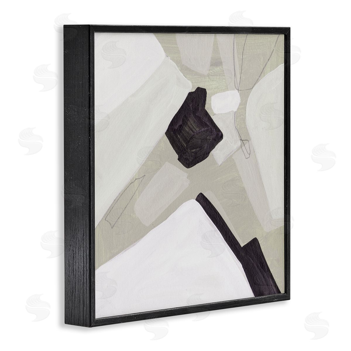 Melissa Wang Abstract Shape Arrangement Neutral Tan Black Modern Painting Black Framed Glicee Wall Art Print