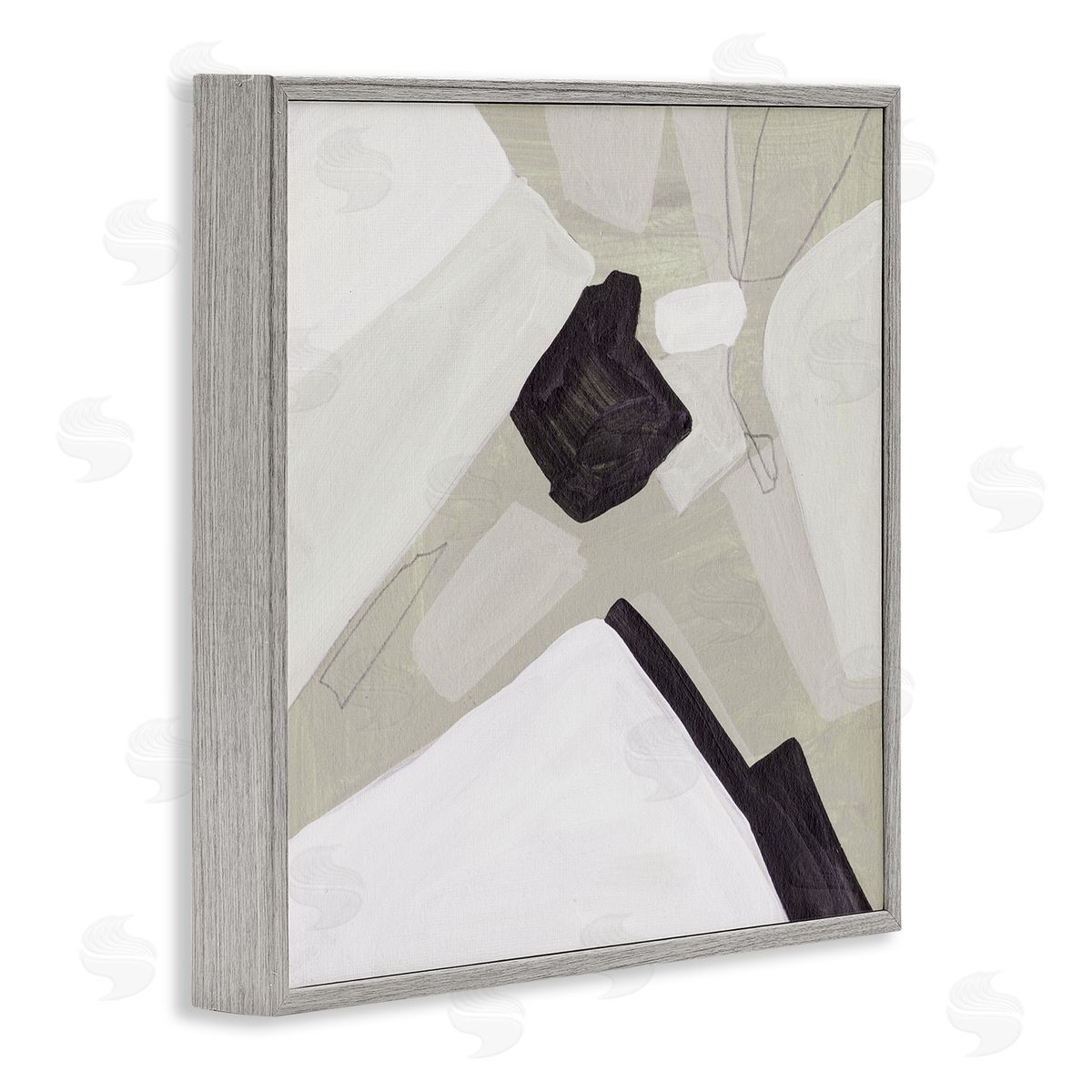 Melissa Wang Abstract Shape Arrangement Neutral Tan Black Modern Painting Gray Framed Glicee Wall Art Print