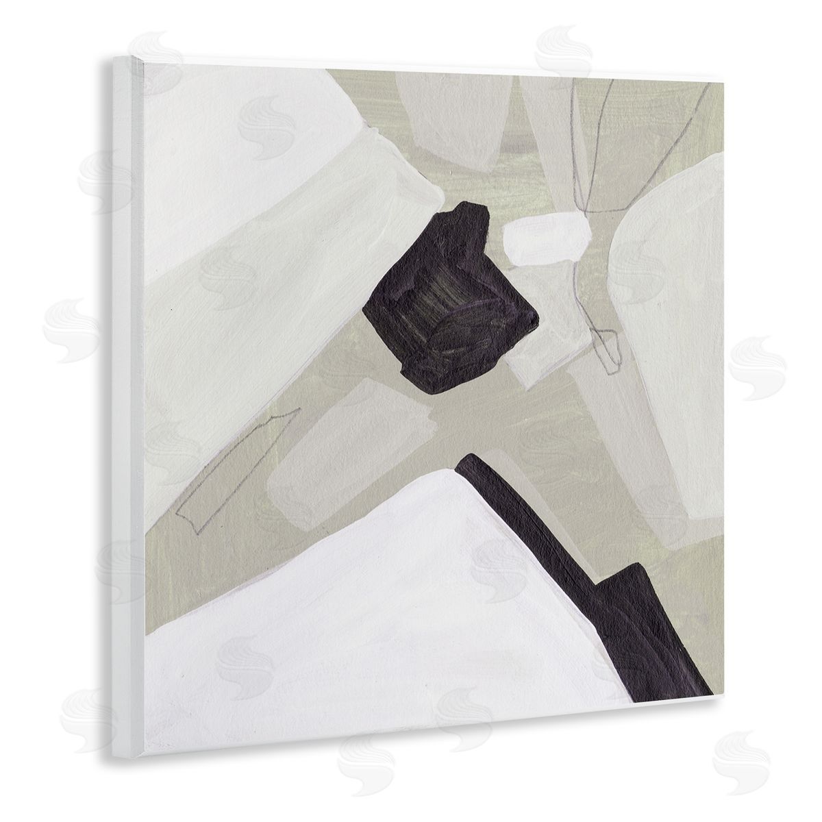 Melissa Wang Abstract Shape Arrangement Neutral Tan Black Modern Painting Wooden Wall Plaque Art Print