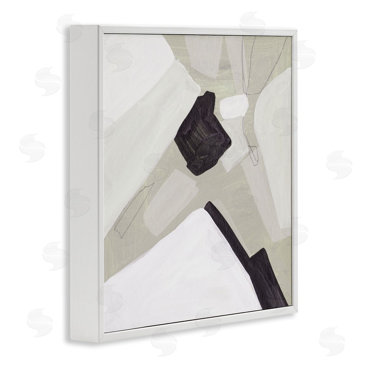 Melissa Wang Abstract Shape Arrangement Neutral Tan Black Modern Painting White Framed Glicee Wall Art Print