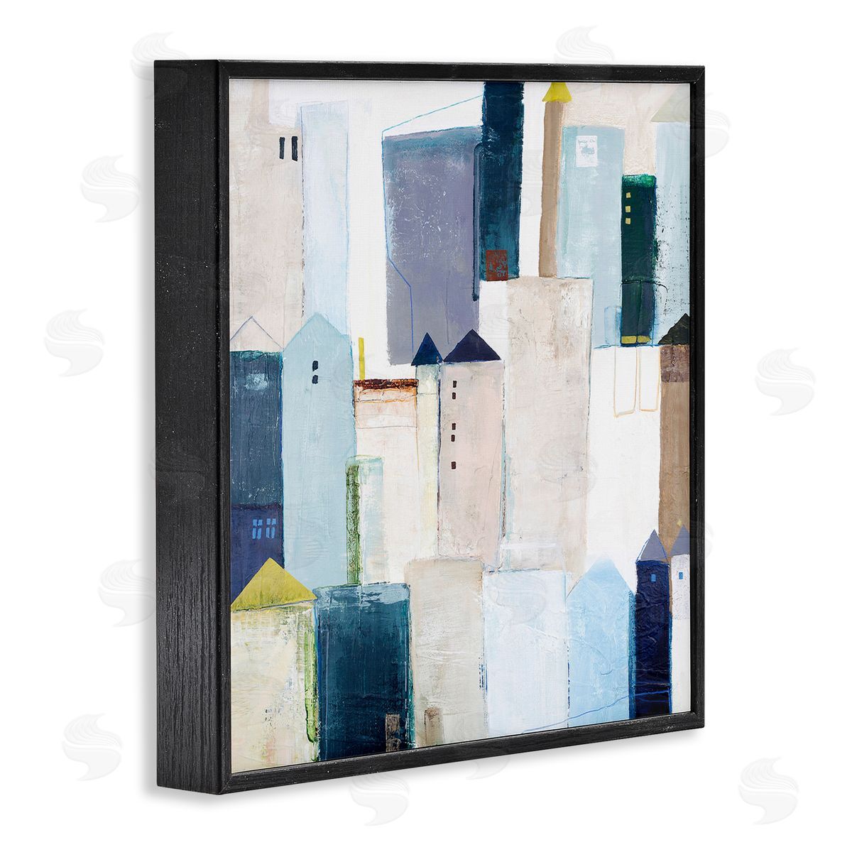 Design Fabrikken Urban City Street Abstract Landscape Painting Blue Beige Black Framed Glicee Wall Art Print