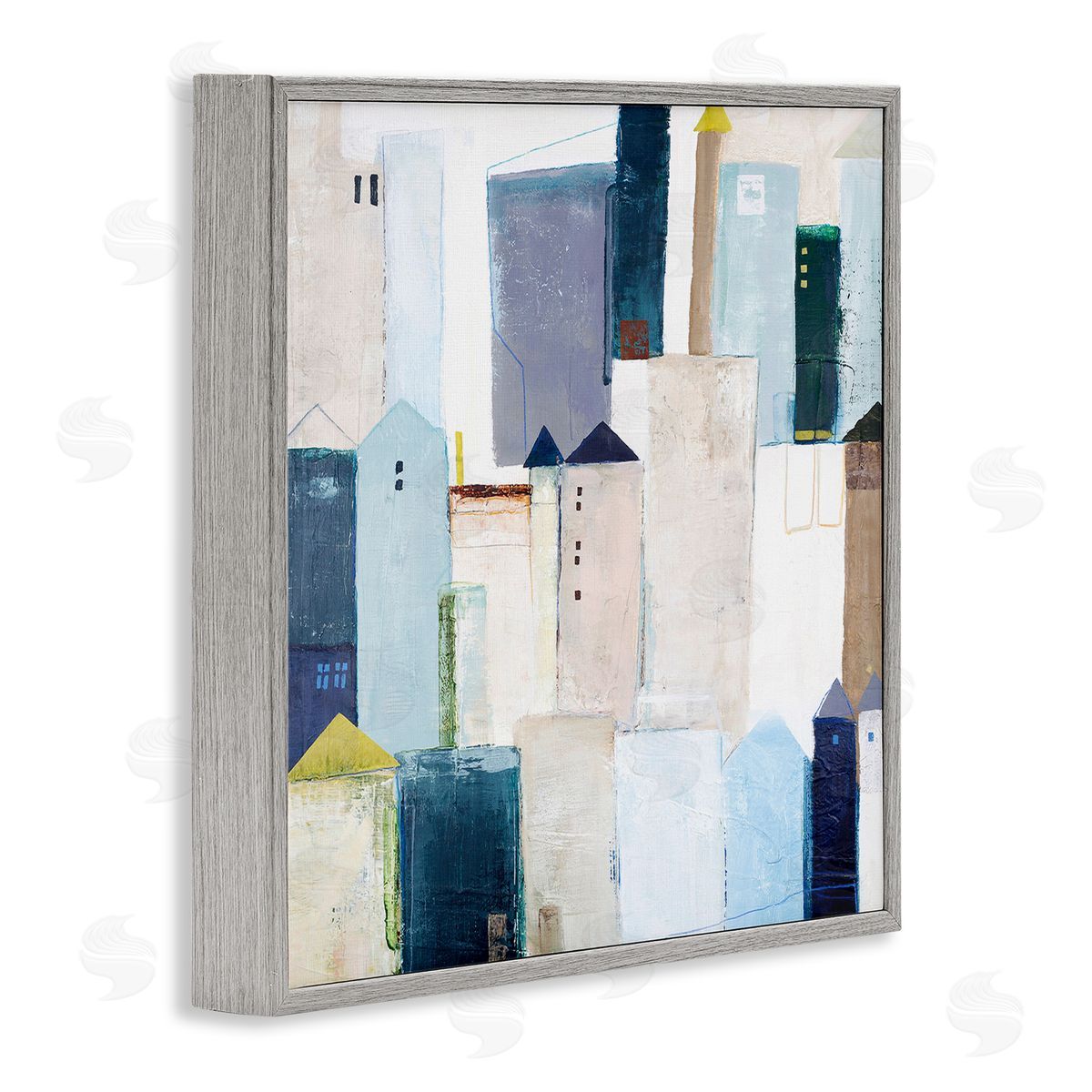 Design Fabrikken Urban City Street Abstract Landscape Painting Blue Beige Gray Framed Glicee Wall Art Print
