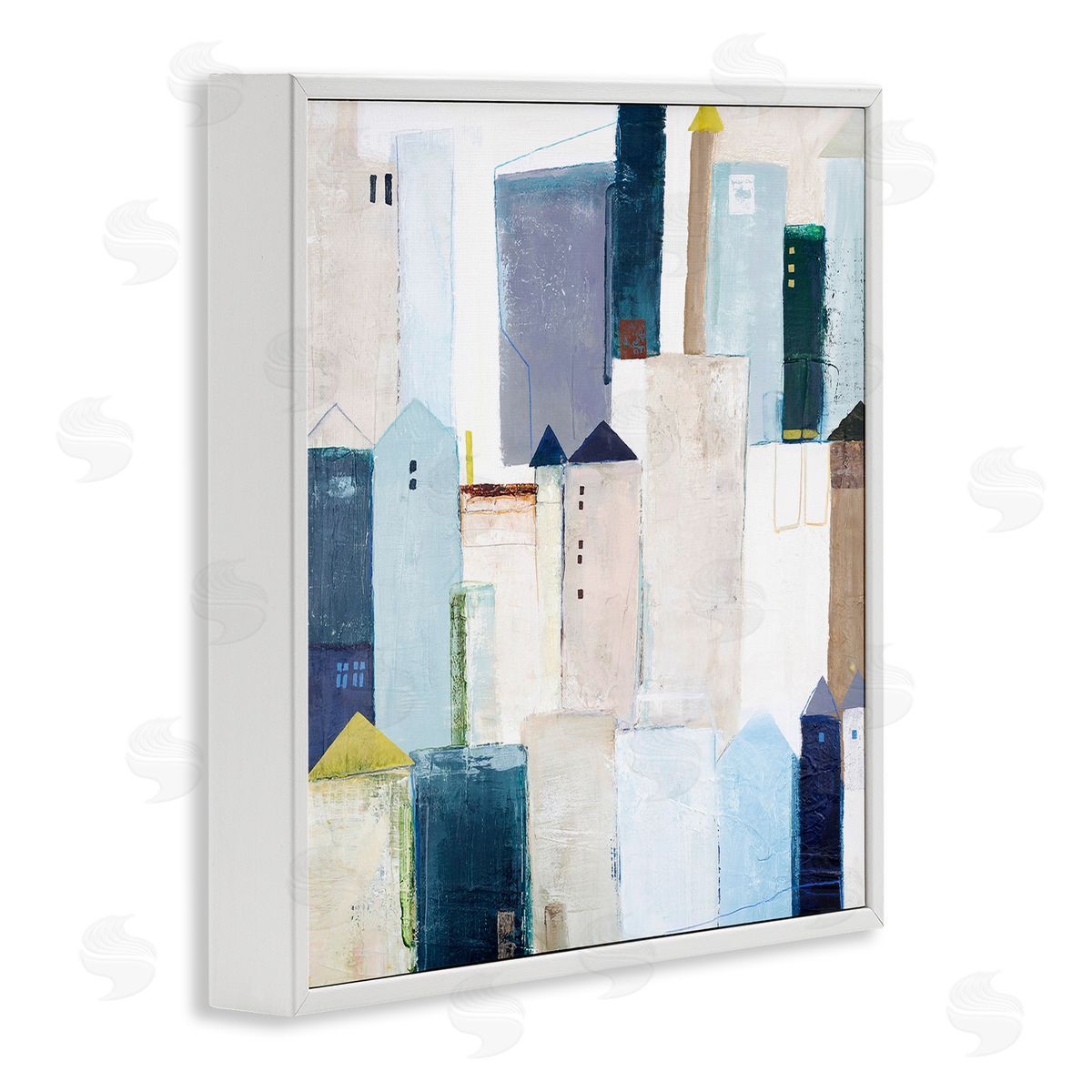 Design Fabrikken Urban City Street Abstract Landscape Painting Blue Beige White Framed Glicee Wall Art Print