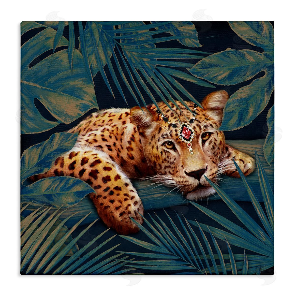 Tropical Leopard with Glitz Gem Canvas Wall Art, Home Decor by Ziwei Li