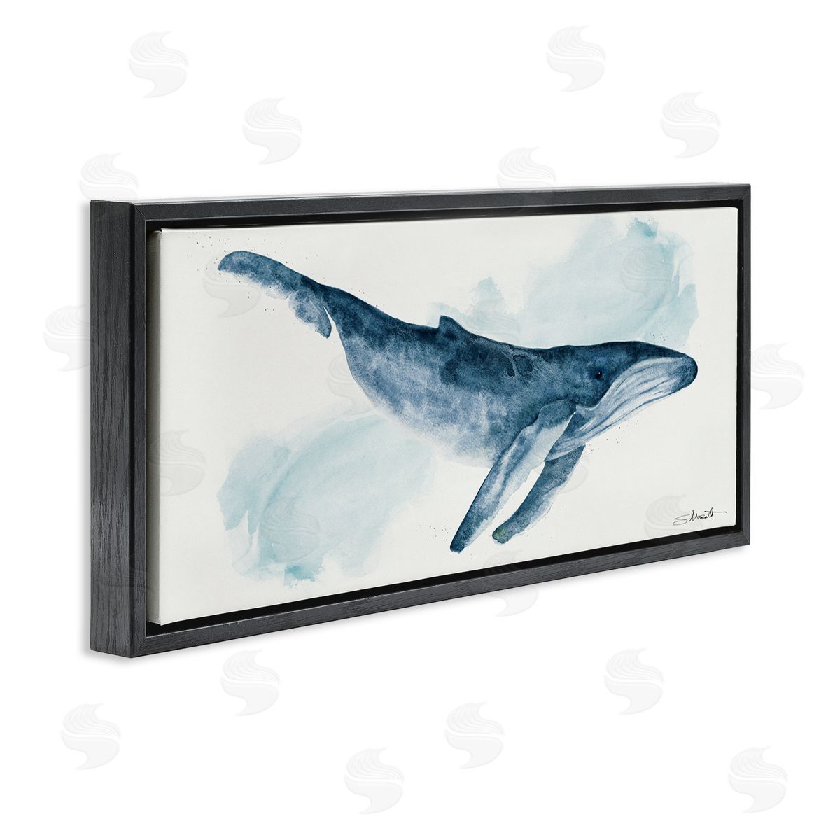 Nautical Humpback Whale Black Floating Frame Canvas Wall Art, Home Decor by Stephanie Workman Marrott