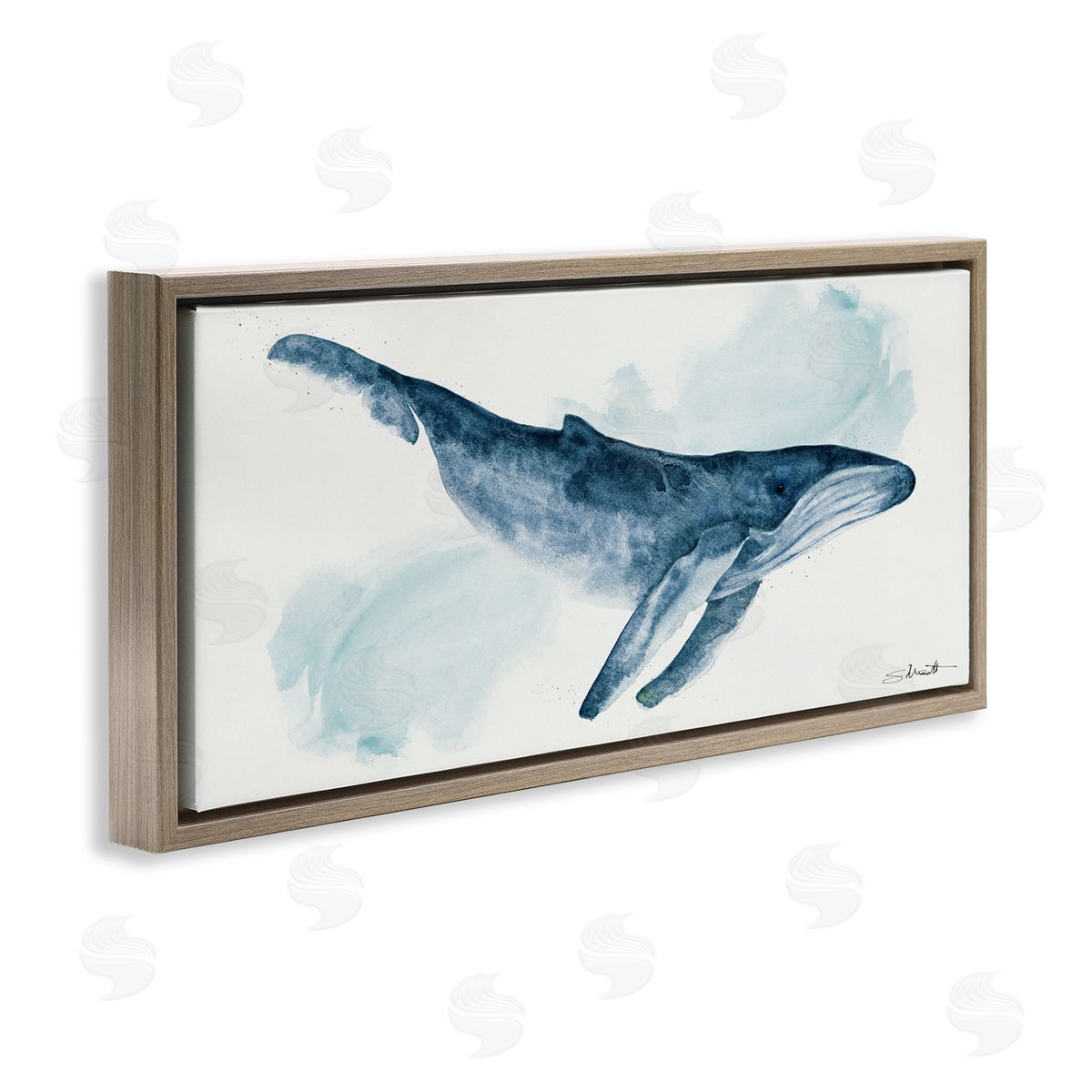 Nautical Humpback Whale Brown Floating Frame Canvas Wall Art, Home Decor by Stephanie Workman Marrott