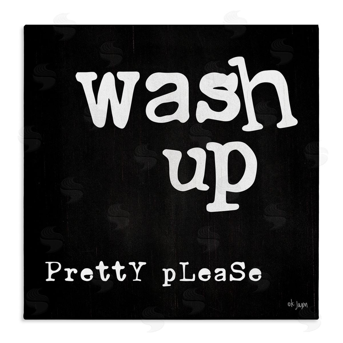 Jaxn Blvd. Wash Up Pretty Please Bathroom Sign Black White Stretched Canvas Wall Art Print