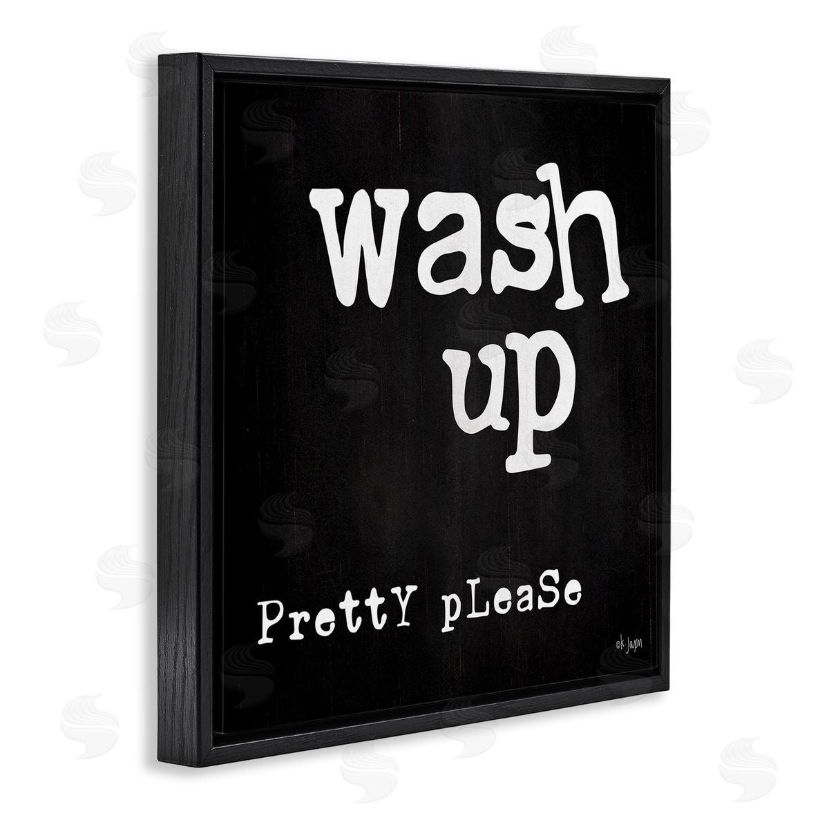 Jaxn Blvd. Wash Up Pretty Please Bathroom Sign Black White Black Floating Frame Canvas Wall Art Print