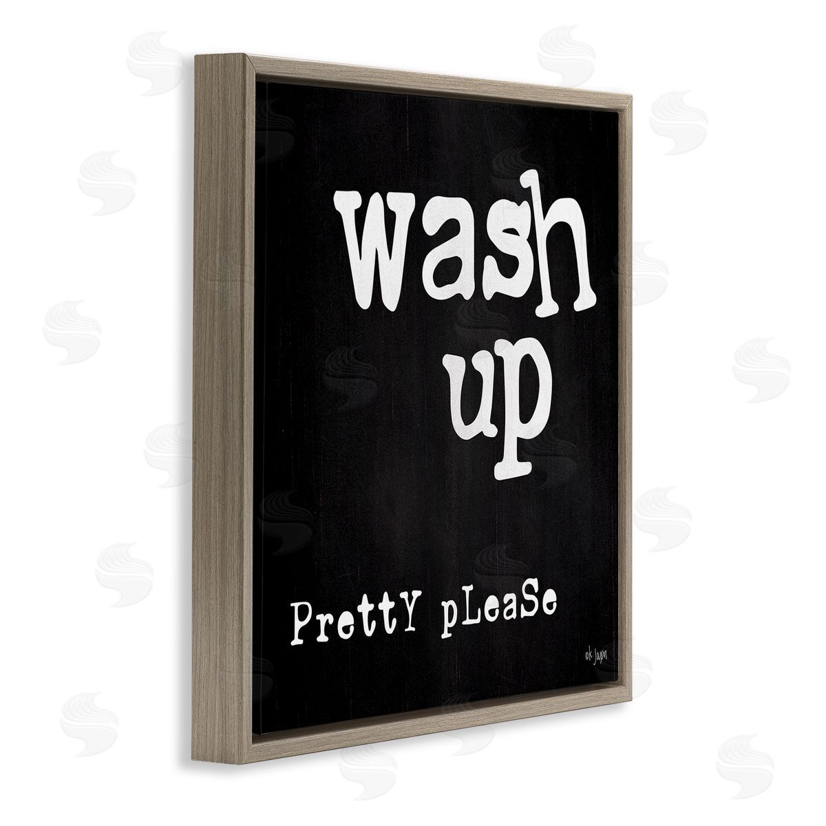 Jaxn Blvd. Wash Up Pretty Please Bathroom Sign Black White Brown Floating Frame Canvas Wall Art Print