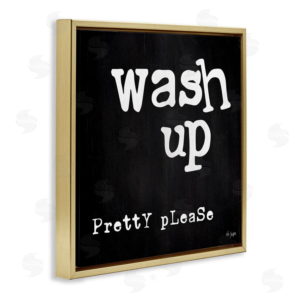 Jaxn Blvd. Wash Up Pretty Please Bathroom Sign Black White Gold Floating Frame Canvas Wall Art Print
