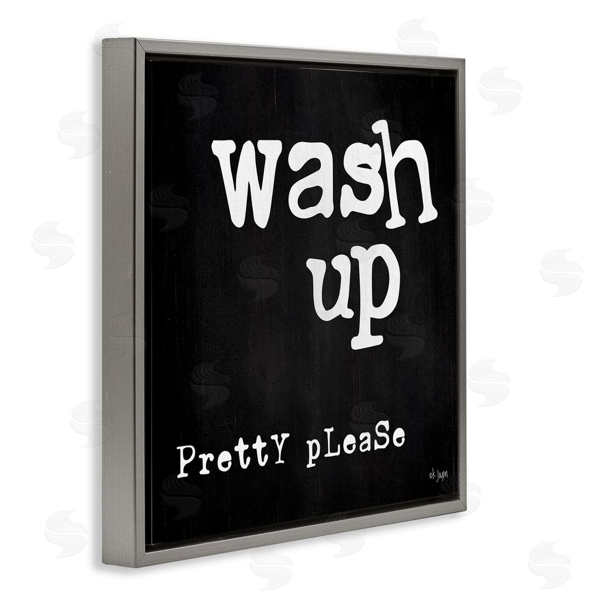 Jaxn Blvd. Wash Up Pretty Please Bathroom Sign Black White Gray Floating Frame Canvas Wall Art Print