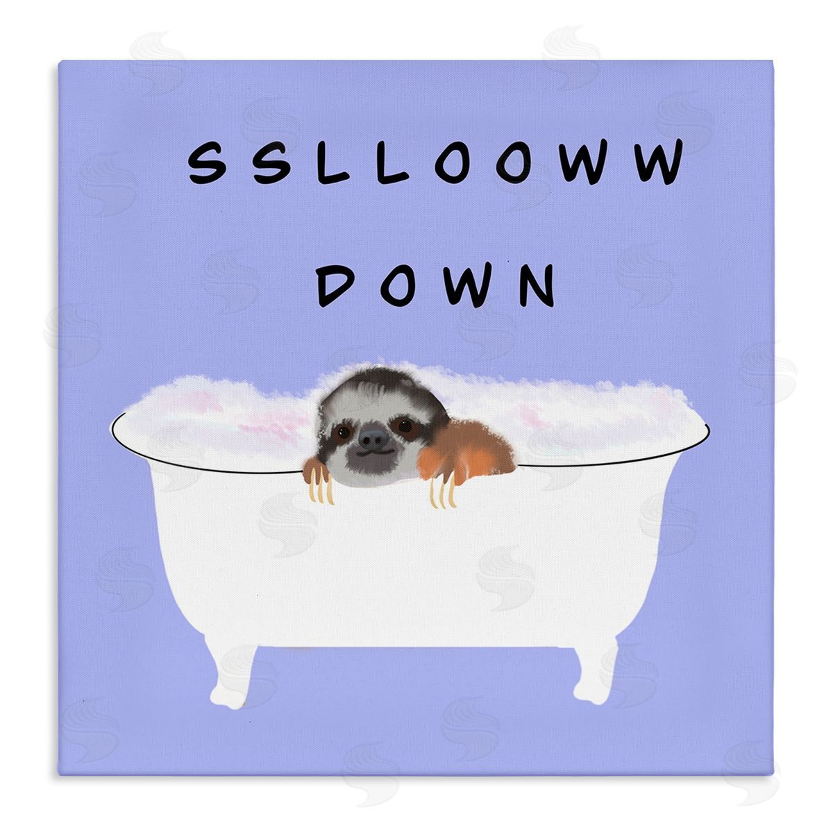 Ashley Singleton Slow Down Baby Sloth Bubble Bath Lavender Purple Stretched Canvas Wall Art Print