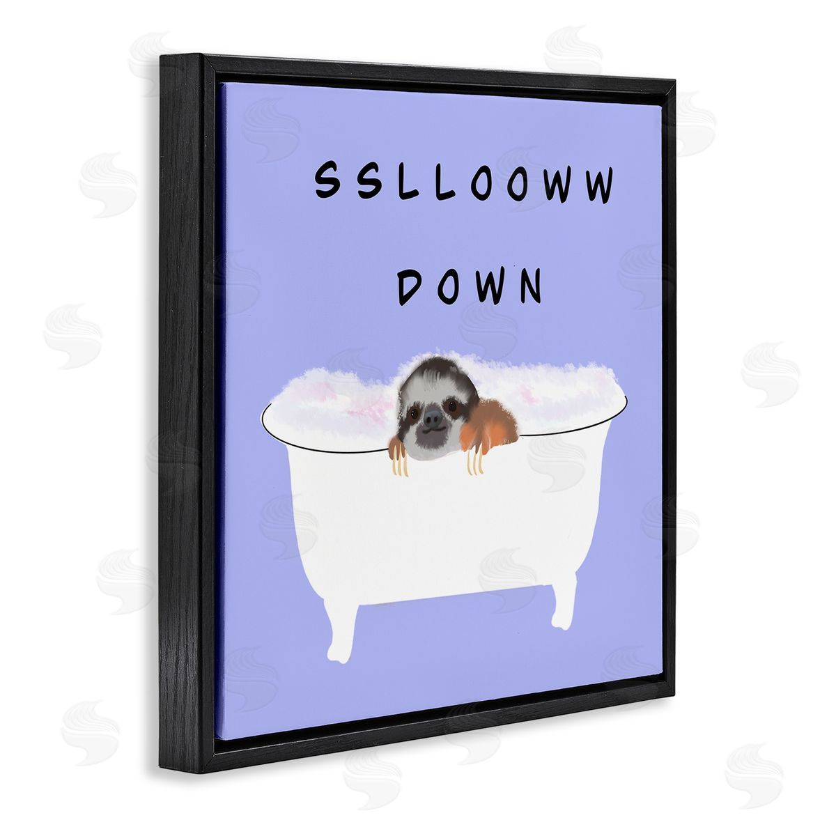 Ashley Singleton Slow Down Baby Sloth Bubble Bath Lavender Purple Black Floating Frame Canvas Wall Art Print