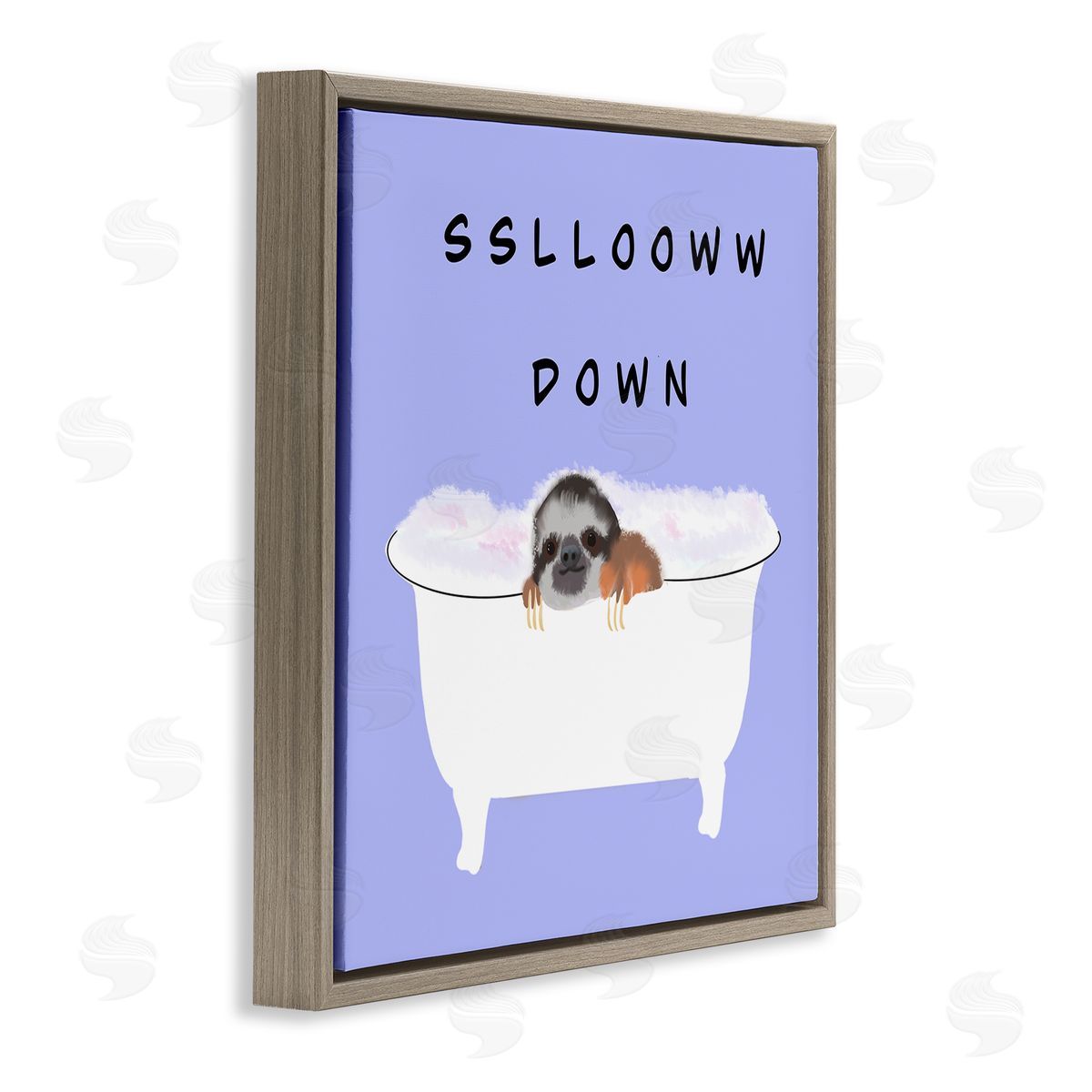 Ashley Singleton Slow Down Baby Sloth Bubble Bath Lavender Purple Brown Floating Frame Canvas Wall Art Print