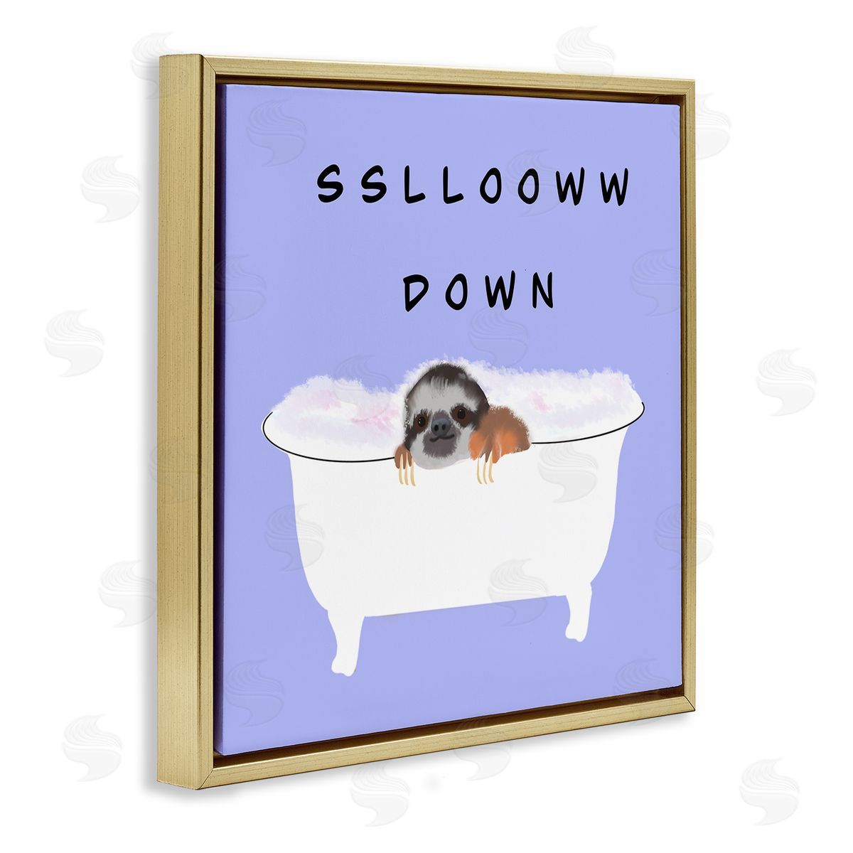 Ashley Singleton Slow Down Baby Sloth Bubble Bath Lavender Purple Gold Floating Frame Canvas Wall Art Print