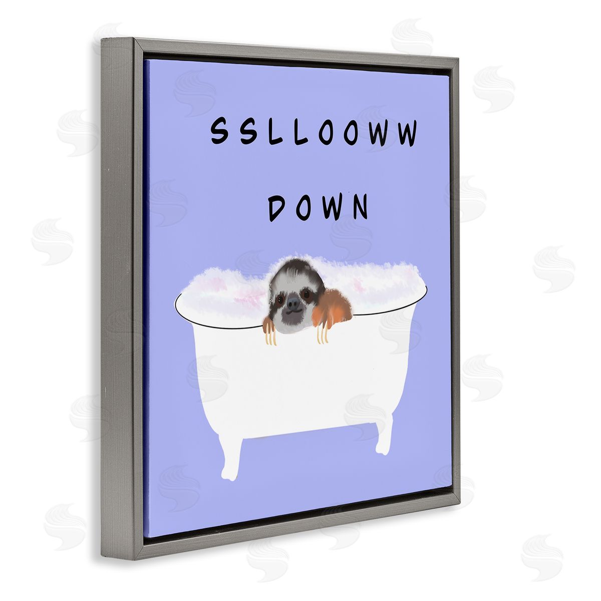 Ashley Singleton Slow Down Baby Sloth Bubble Bath Lavender Purple Gray Floating Frame Canvas Wall Art Print