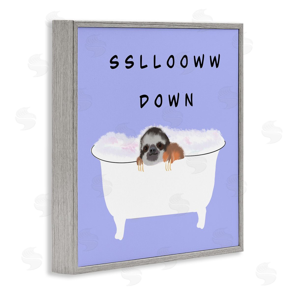 Ashley Singleton Slow Down Baby Sloth Bubble Bath Lavender Purple Gray Framed Glicee Wall Art Print