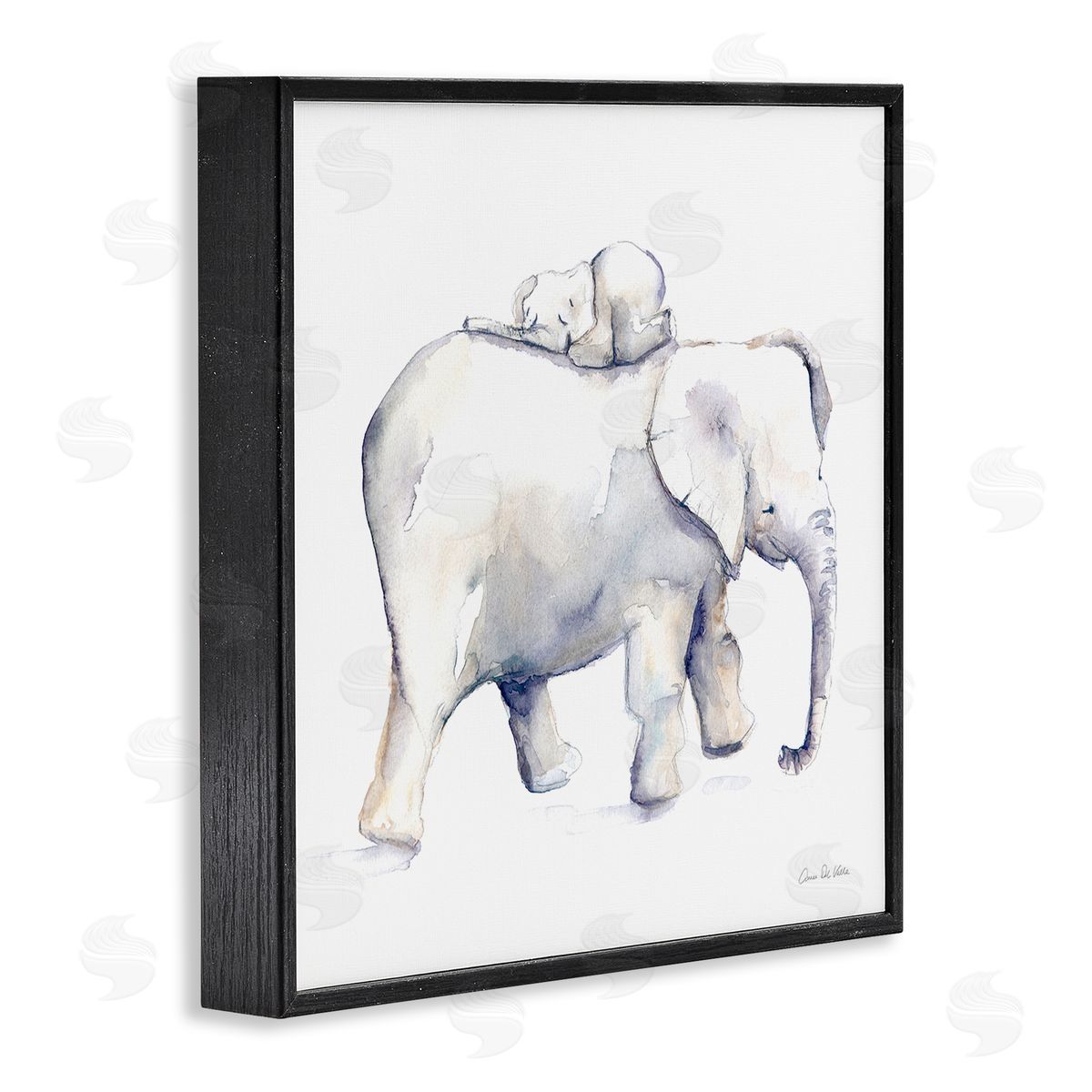 Aimee Del Valle Children's Baby Elephant Sleeping on Mother Safari Animal Black Framed Glicee Wall Art Print