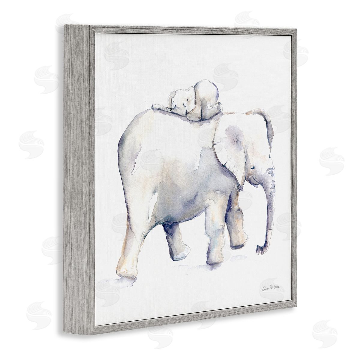 Aimee Del Valle Children's Baby Elephant Sleeping on Mother Safari Animal Gray Framed Glicee Wall Art Print