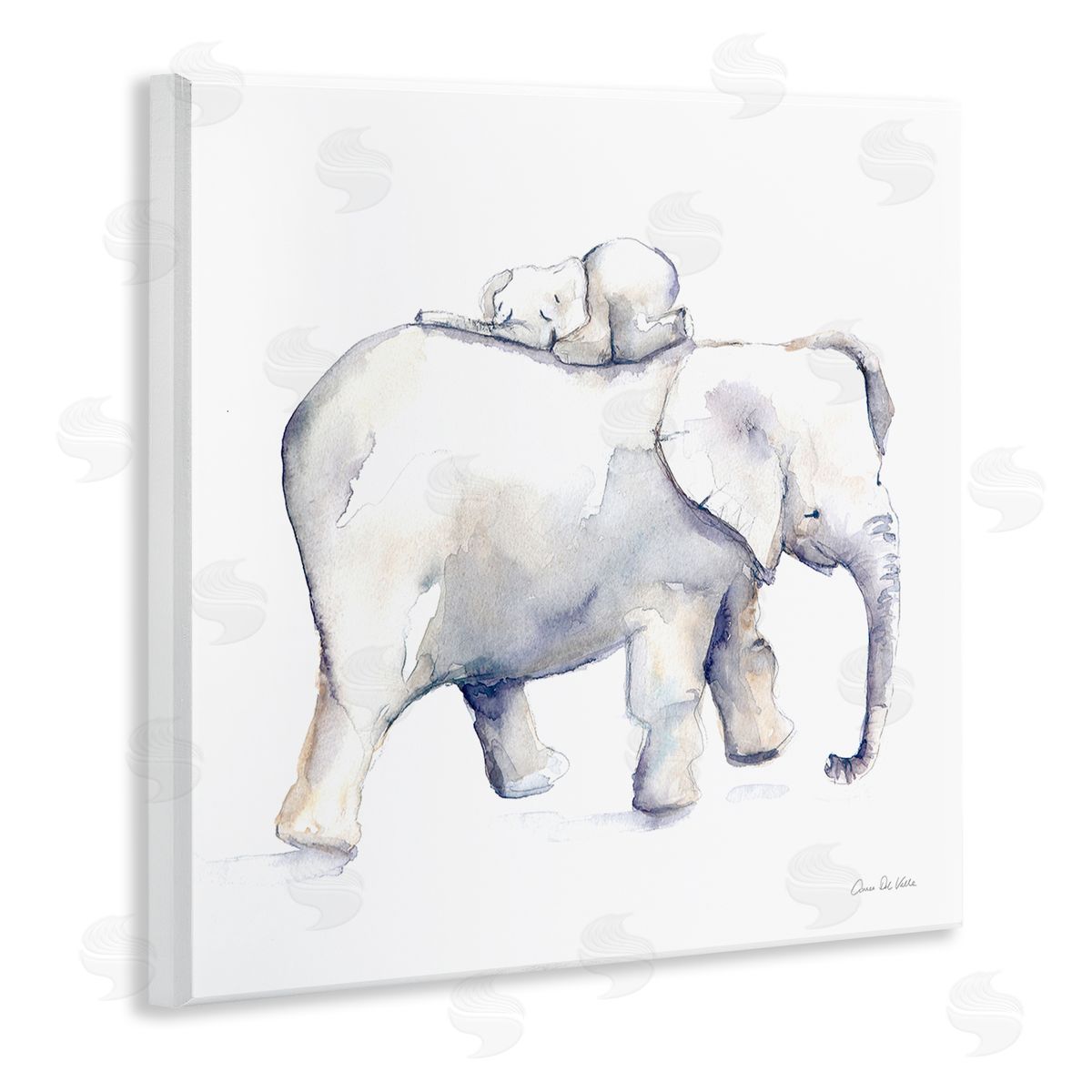 Aimee Del Valle Children's Baby Elephant Sleeping on Mother Safari Animal Wooden Wall Plaque Art Print