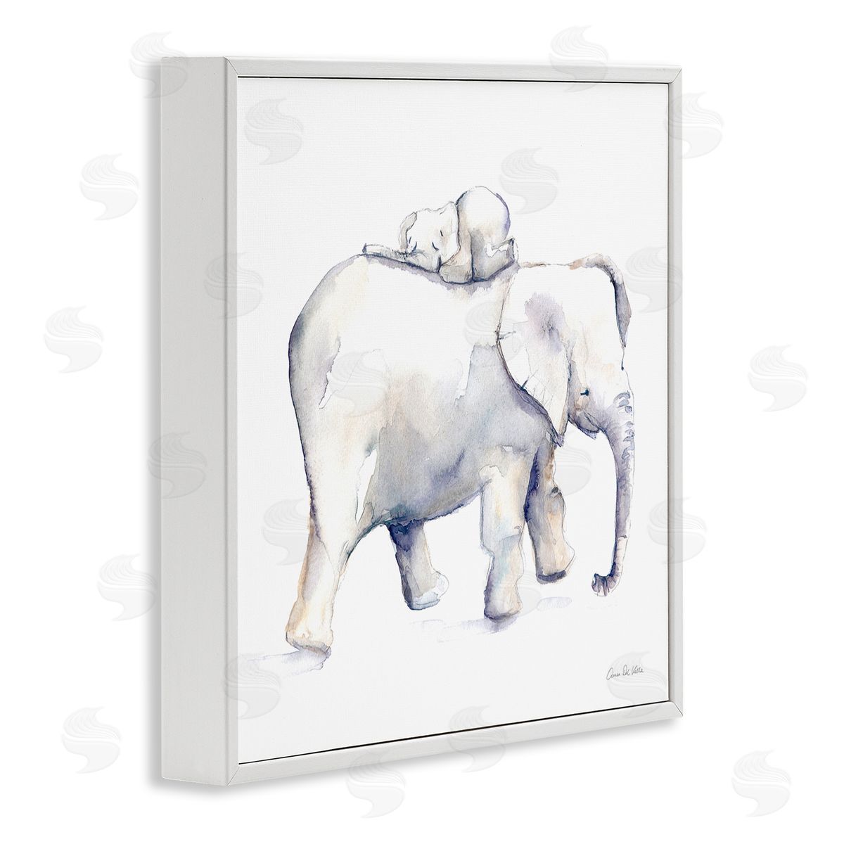 Aimee Del Valle Children's Baby Elephant Sleeping on Mother Safari Animal White Framed Glicee Wall Art Print