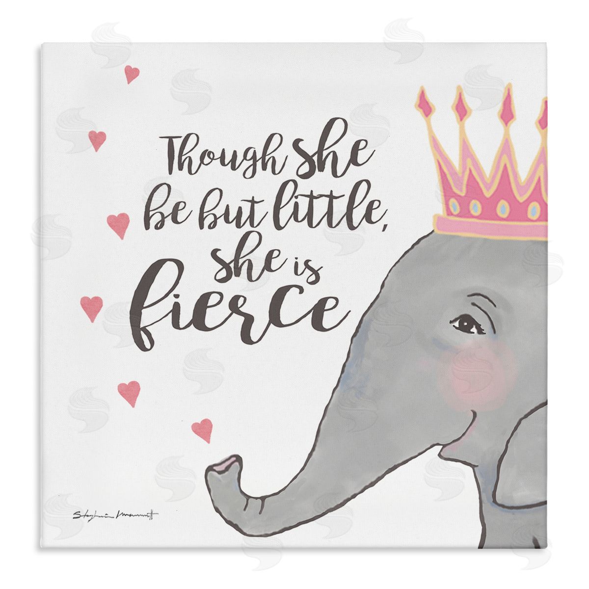 Stephanie Workman Marrott She is Fierce Phrase Girls' Princess Elephant Pink Stretched Canvas Wall Art Print