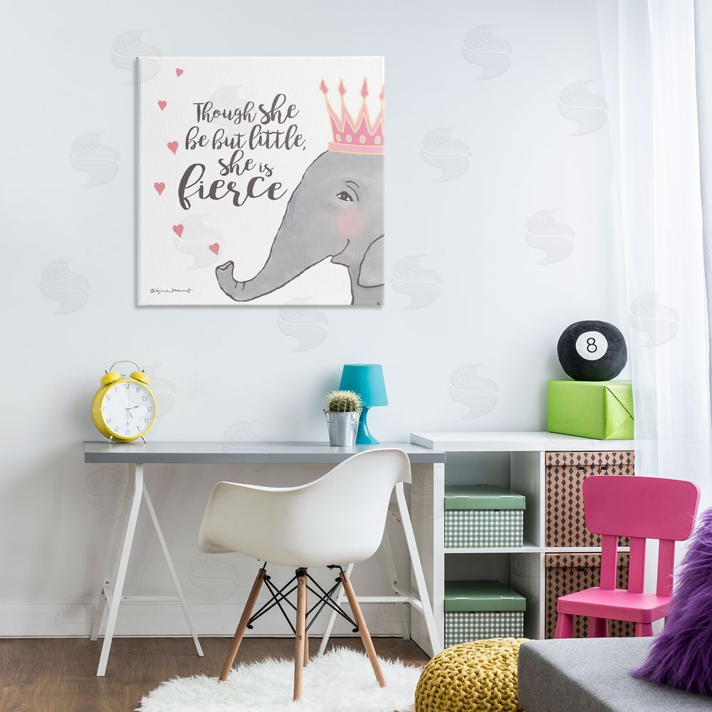 Stephanie Workman Marrott She is Fierce Phrase Girls' Princess Elephant Pink Canvas Wall Art in Room