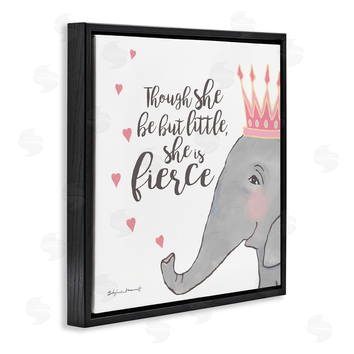 Stephanie Workman Marrott She is Fierce Phrase Girls' Princess Elephant Pink Black Floating Frame Canvas Wall Art Print