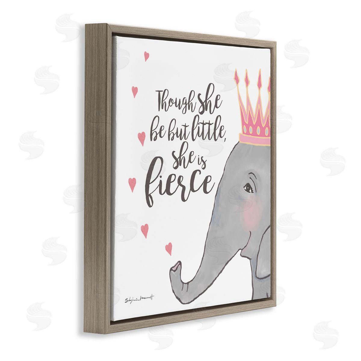Stephanie Workman Marrott She is Fierce Phrase Girls' Princess Elephant Pink Brown Floating Frame Canvas Wall Art Print