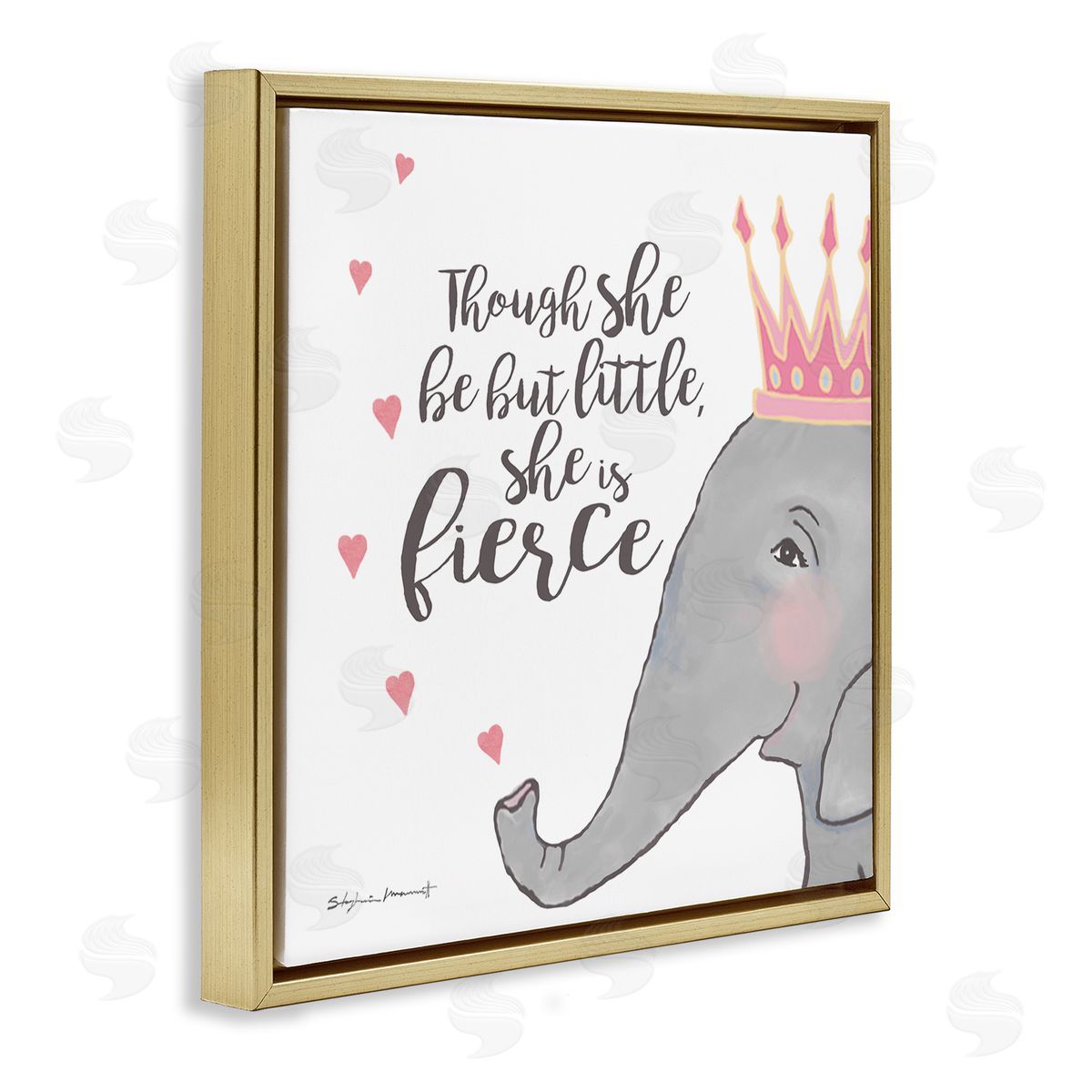 Stephanie Workman Marrott She is Fierce Phrase Girls' Princess Elephant Pink Gold Floating Frame Canvas Wall Art Print