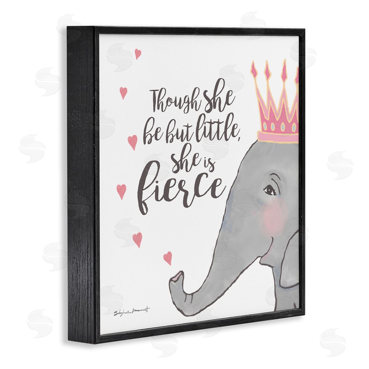 Stephanie Workman Marrott She is Fierce Phrase Girls' Princess Elephant Pink Black Framed Glicee Wall Art Print