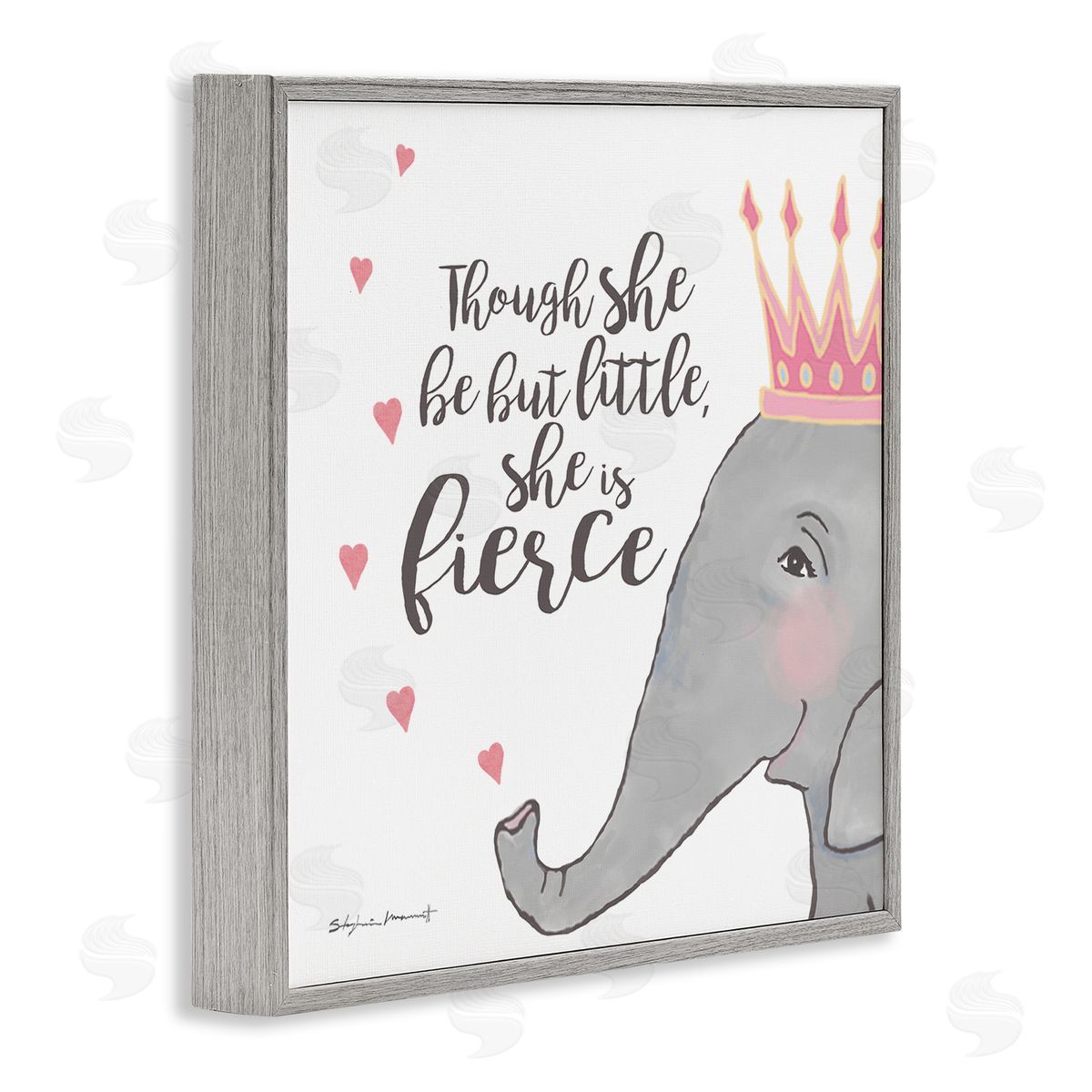 Stephanie Workman Marrott She is Fierce Phrase Girls' Princess Elephant Pink Gray Framed Glicee Wall Art Print