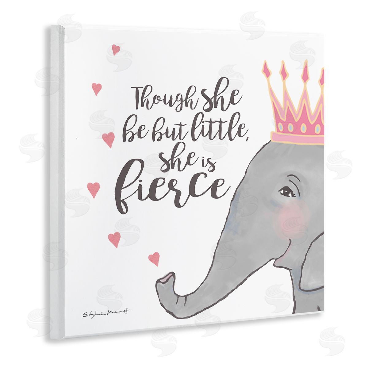 Stephanie Workman Marrott She is Fierce Phrase Girls' Princess Elephant Pink Wooden Wall Plaque Art Print