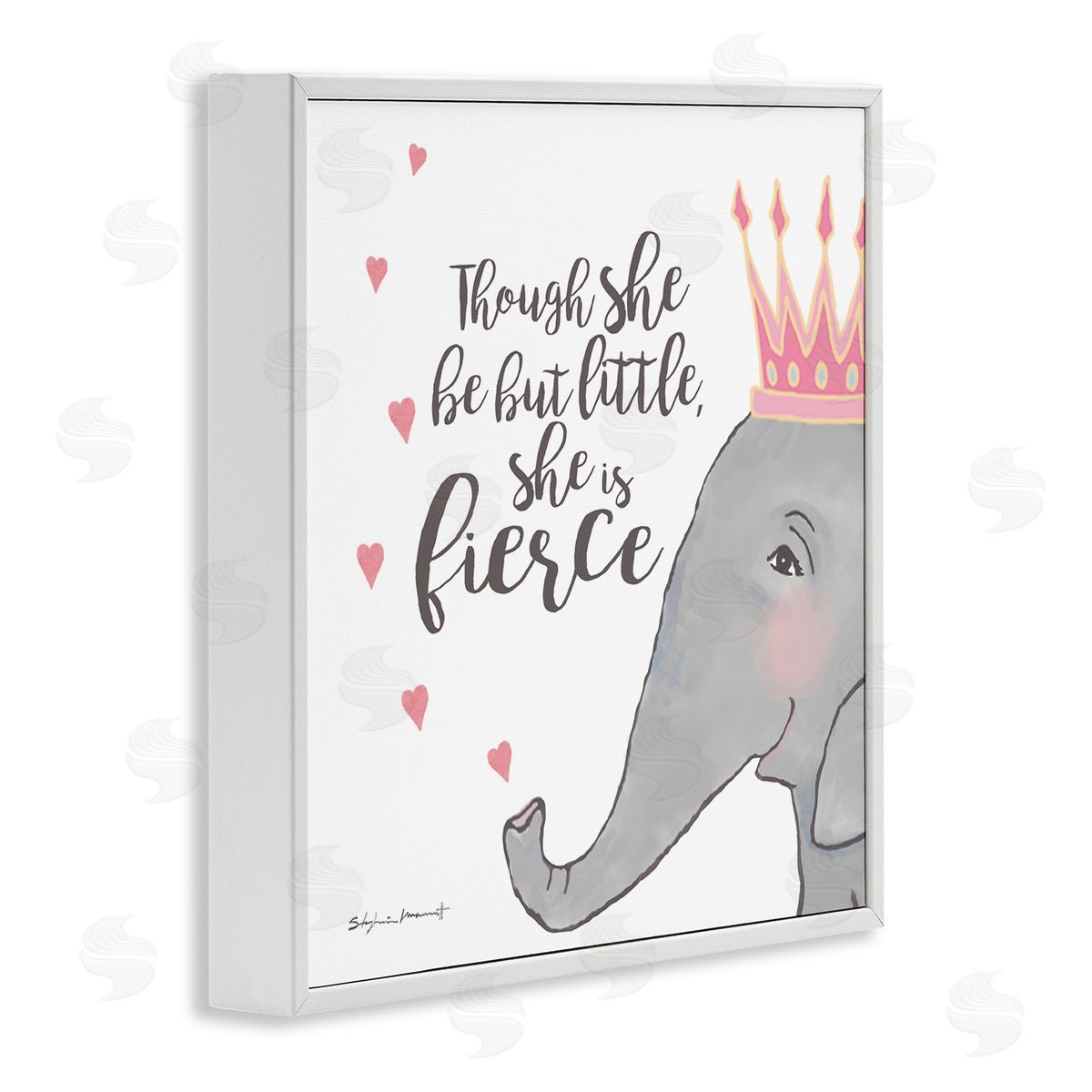 Stephanie Workman Marrott She is Fierce Phrase Girls' Princess Elephant Pink White Framed Glicee Wall Art Print