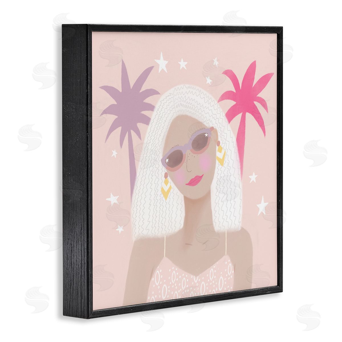 Tina Devins Tropical Girl Fashionista Pink Palm Trees Starry Sky Black Framed Glicee Wall Art Print