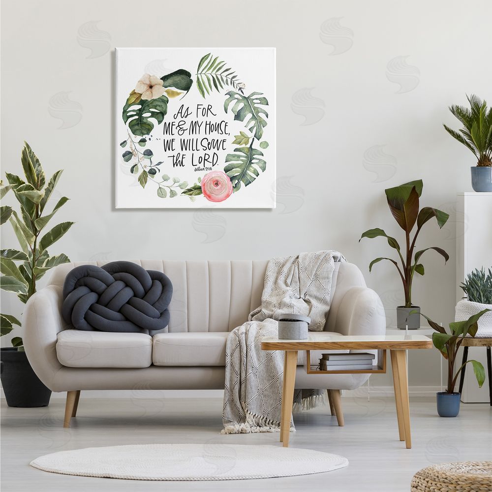 Valerie Wieners Serve the Lord Joshua 24:15 Tropical Palm Wreathe Canvas Wall Art in Room