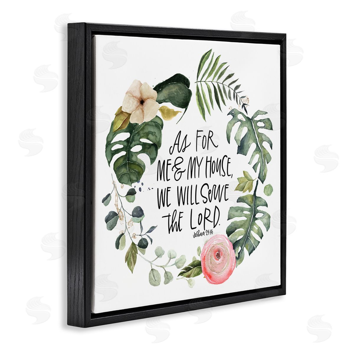 Valerie Wieners Serve the Lord Joshua 24:15 Tropical Palm Wreathe Black Floating Frame Canvas Wall Art Print