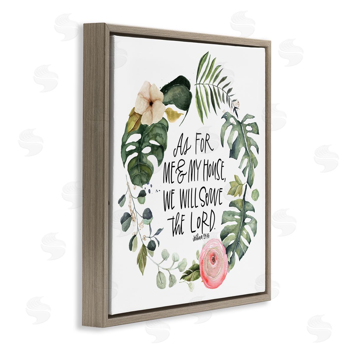 Valerie Wieners Serve the Lord Joshua 24:15 Tropical Palm Wreathe Brown Floating Frame Canvas Wall Art Print