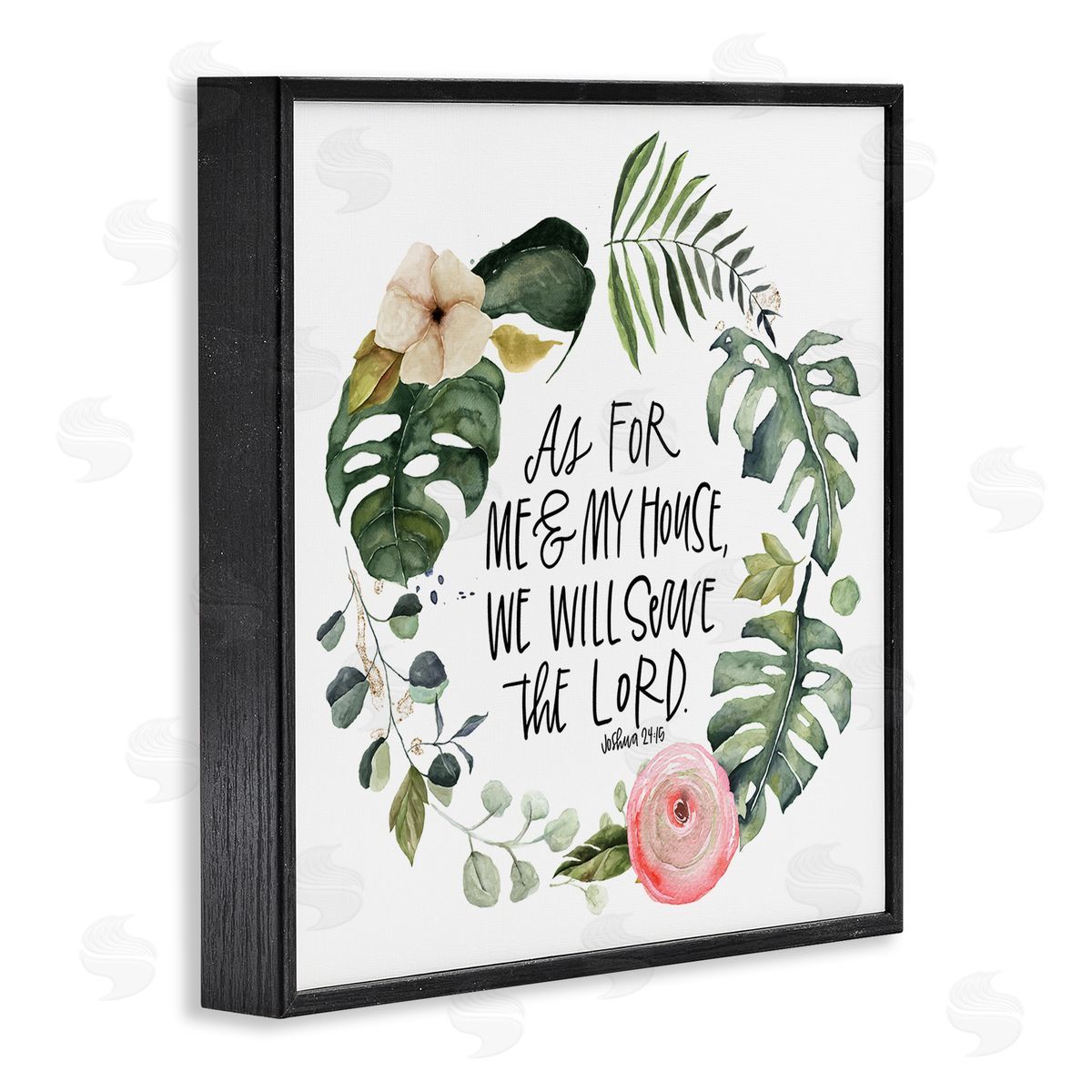 Valerie Wieners Serve the Lord Joshua 24:15 Tropical Palm Wreathe Black Framed Glicee Wall Art Print
