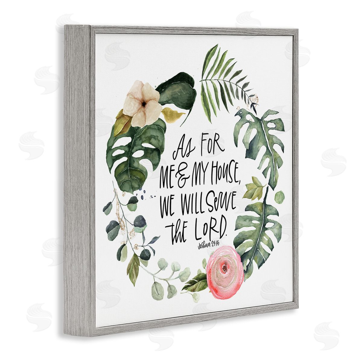 Valerie Wieners Serve the Lord Joshua 24:15 Tropical Palm Wreathe Gray Framed Glicee Wall Art Print