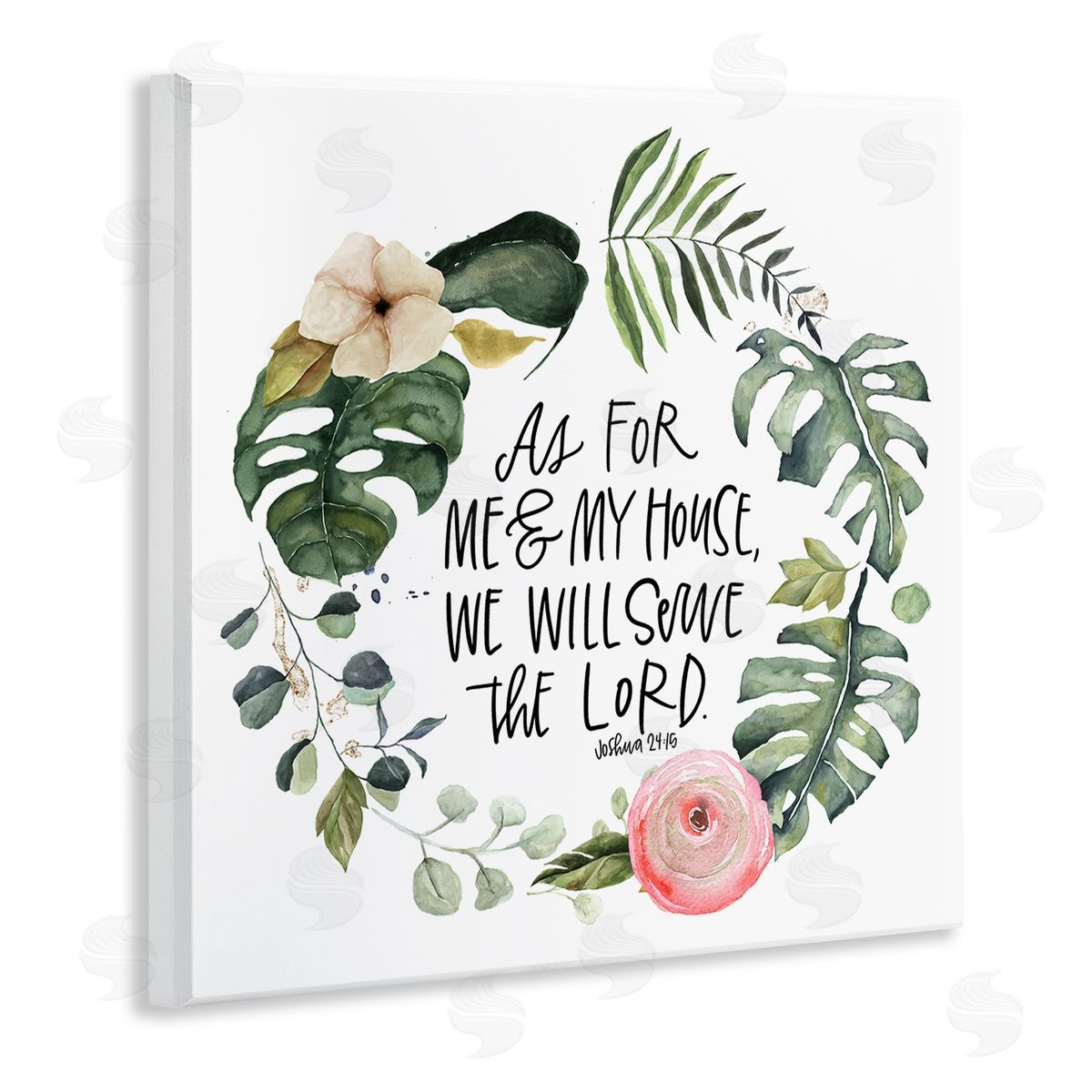 Valerie Wieners Serve the Lord Joshua 24:15 Tropical Palm Wreathe Wooden Wall Plaque Art Print