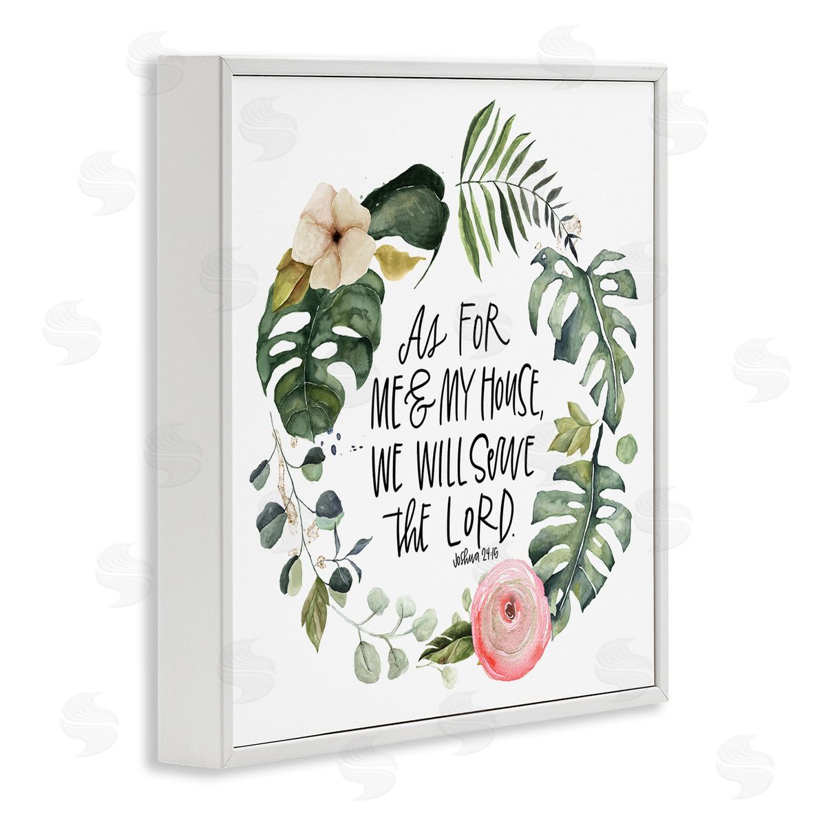 Valerie Wieners Serve the Lord Joshua 24:15 Tropical Palm Wreathe White Framed Glicee Wall Art Print