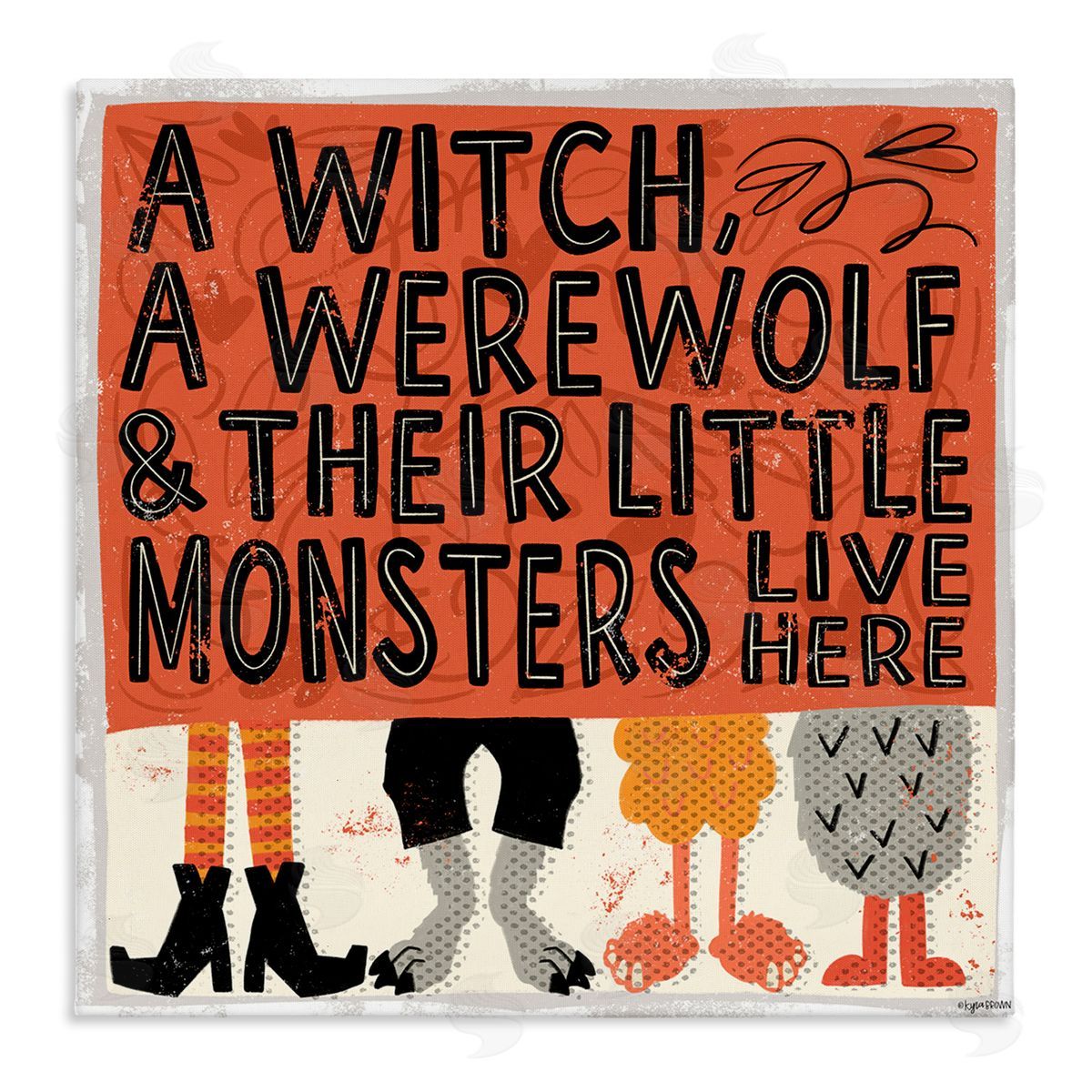 Lady Louise Designs Witch Werewolf Little Monsters Live Here Halloween Family Stretched Canvas Wall Art Print